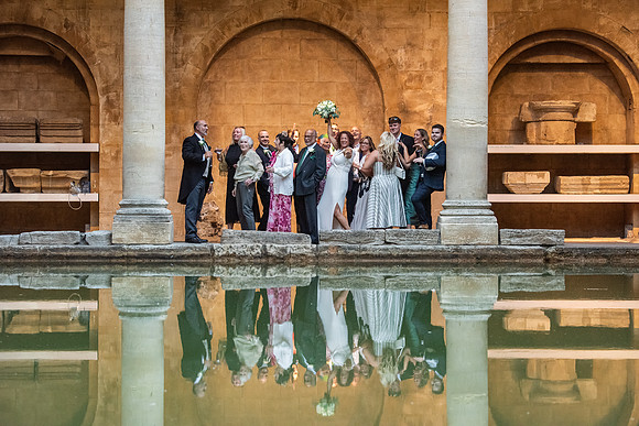 A sunset wedding at The Roman Baths.