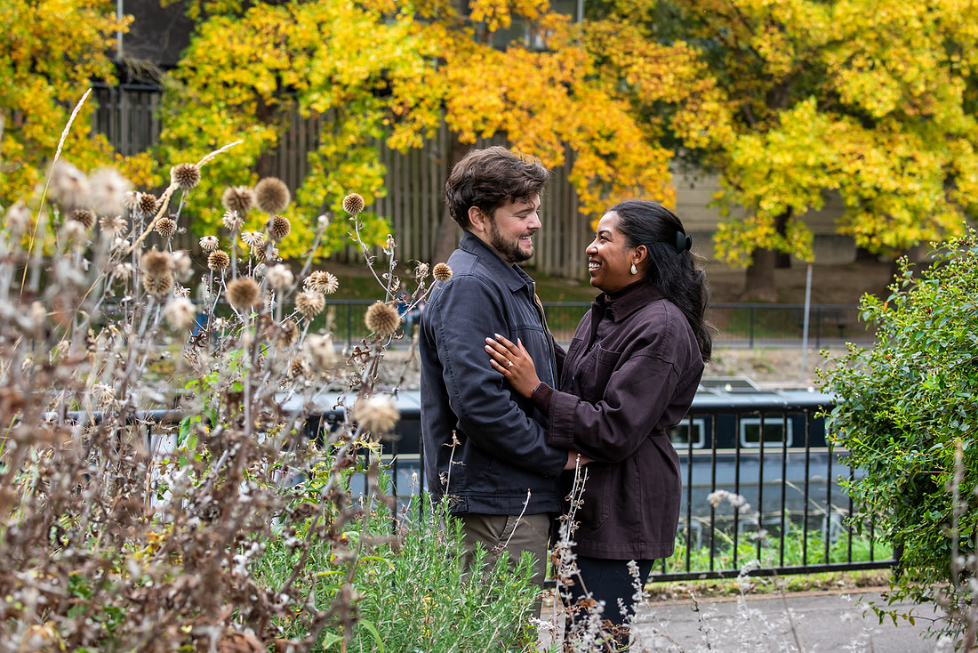 Bath Engagement photos after she said YES. Couple looking at each other and smiling