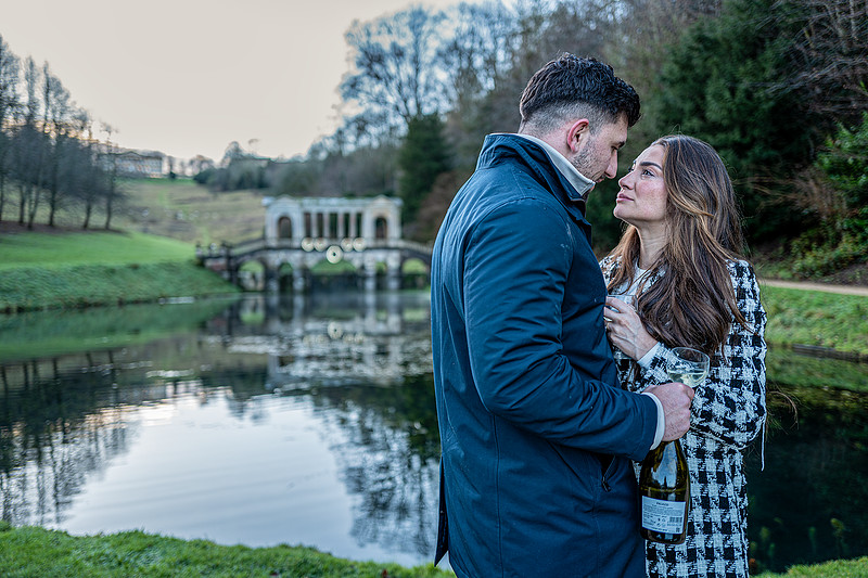 “Engaged couple at Prior Park Bath after romantic proposal”