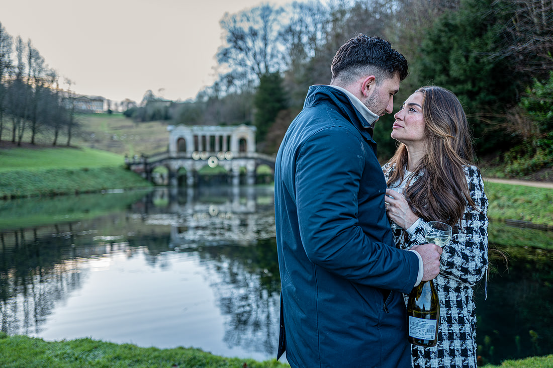 “Engaged couple at Prior Park Bath after romantic proposal”