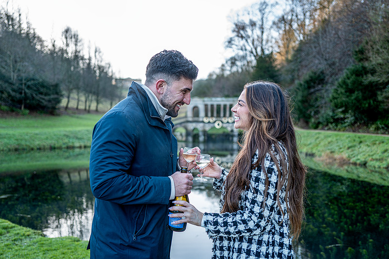 Natural engagement photoshoot in Bath by Palladian Bridge