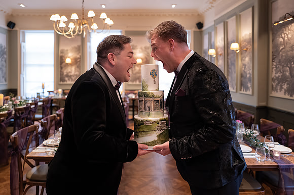 Bath wedding photography. Cake sharing.