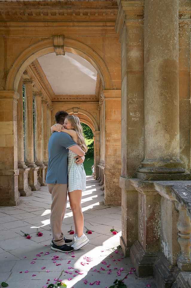 Surprise Proposal at Palladian Bridge in Bath.Captured by best rated photographer. Beata (Bea) Cosgrove Photography