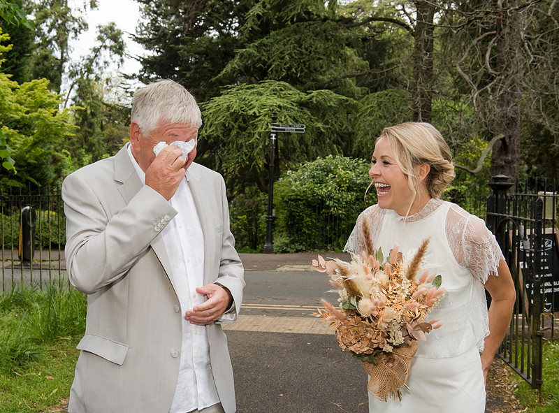 Brides Father happy tears just before the wedding starts. Bath wedding. Temple of Minerva. Beata Cosgrove Photography