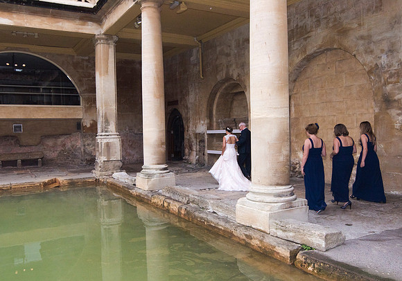 Bride arrival. Bath Historic Venues. The Roman Baths. Bath wedding Photographer.