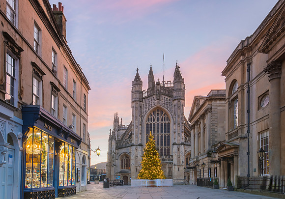 Christmas tree at dawn outside Bath Abbey. Bath Photo Prints by Beata Cosgrove Photography