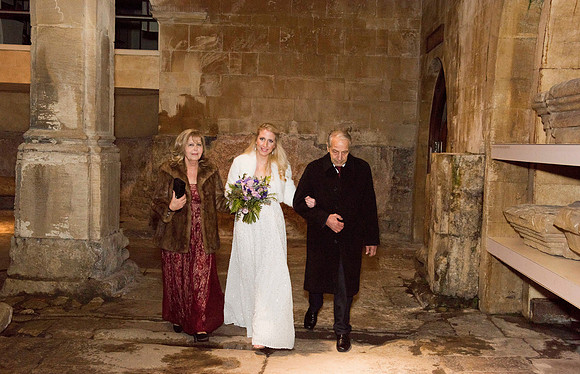 Sunset wedding. Bride arrival.The Roman Baths. Beata Cosgrove Photography
