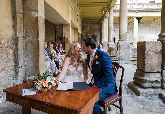 The Roman Baths. Sunrise wedding. Bride and Groom moment. Beata Cosgrove Photography